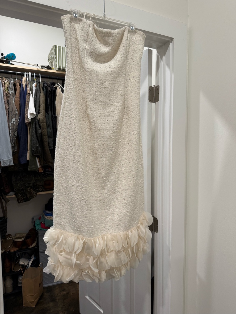 Strapless Cream Cocktail Dress with Ruffle Hem